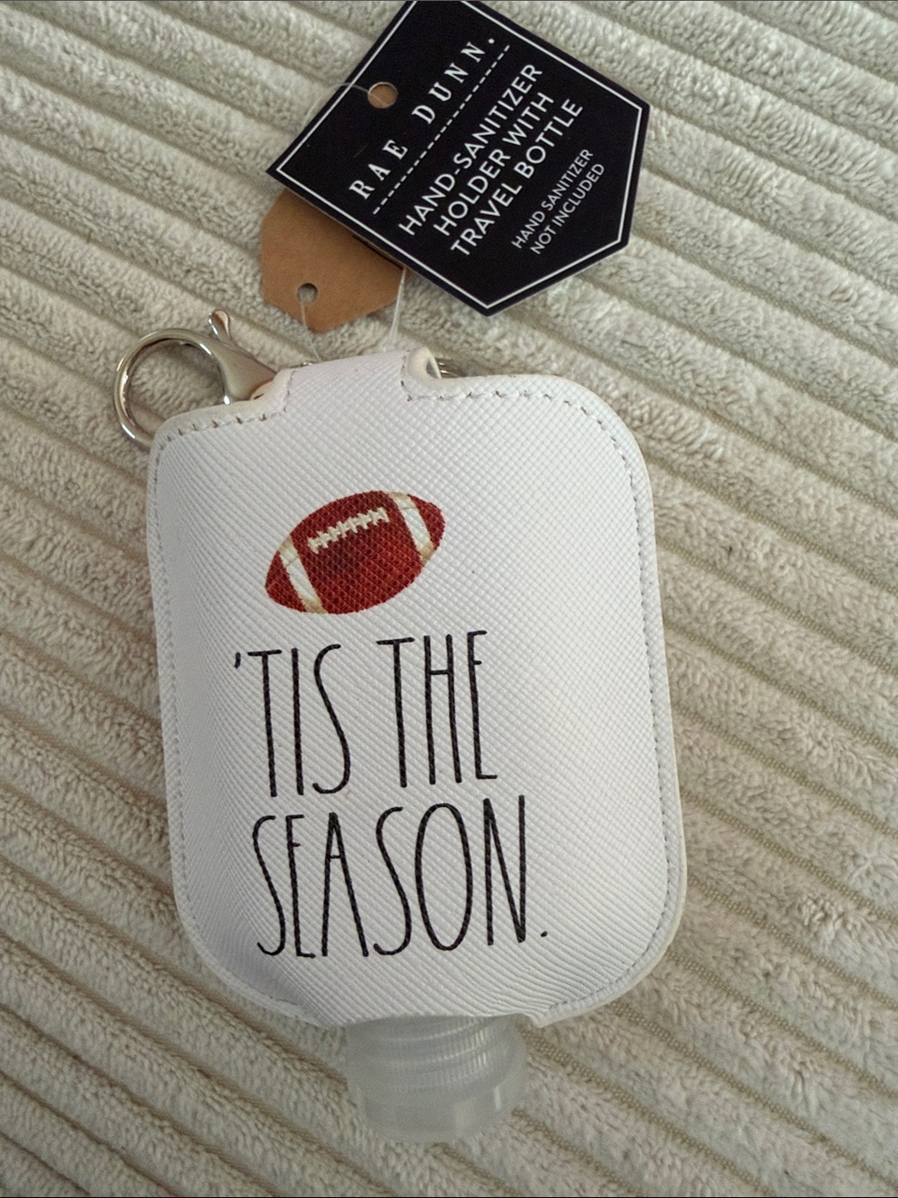 Rae Dunn White Hand Sanitizer Holder with Football Graphic NWT